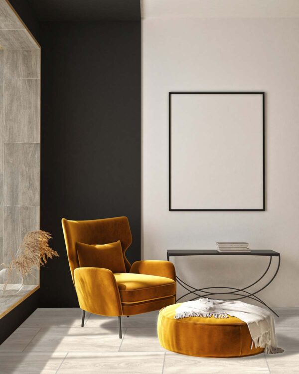 mock up poster frame in modern interior background, living room, Scandinavian style, 3D render, 3D illustration